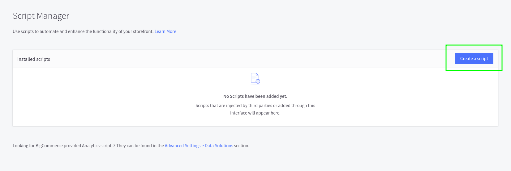 Administrador de scripts en BigCommerce