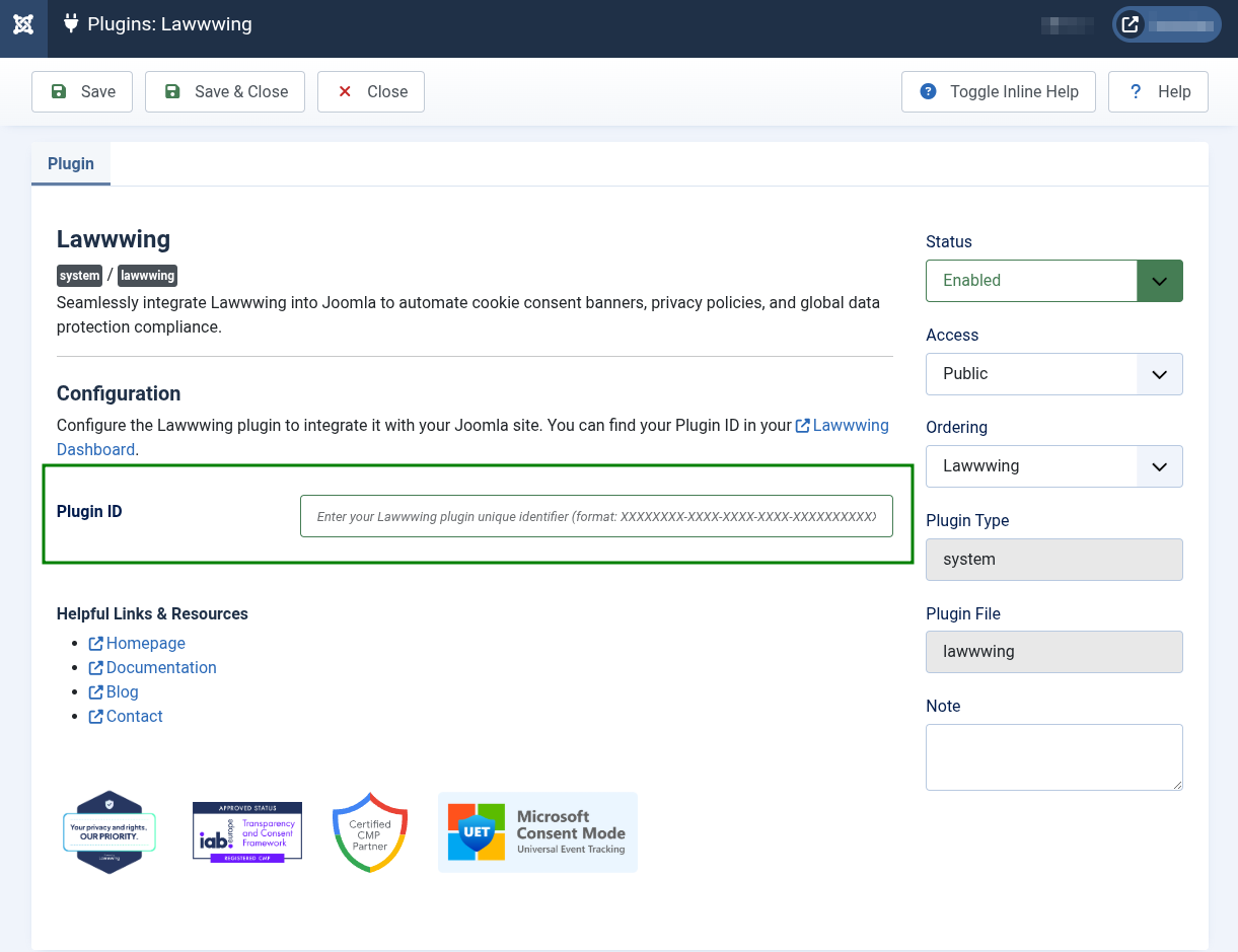 Configuración de Lawwwing en Joomla!