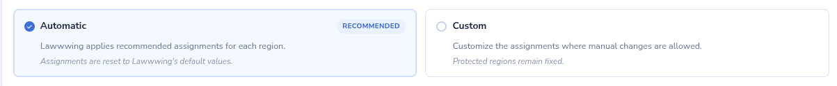 Captura de las opciones de estrategia automática y personalizada.