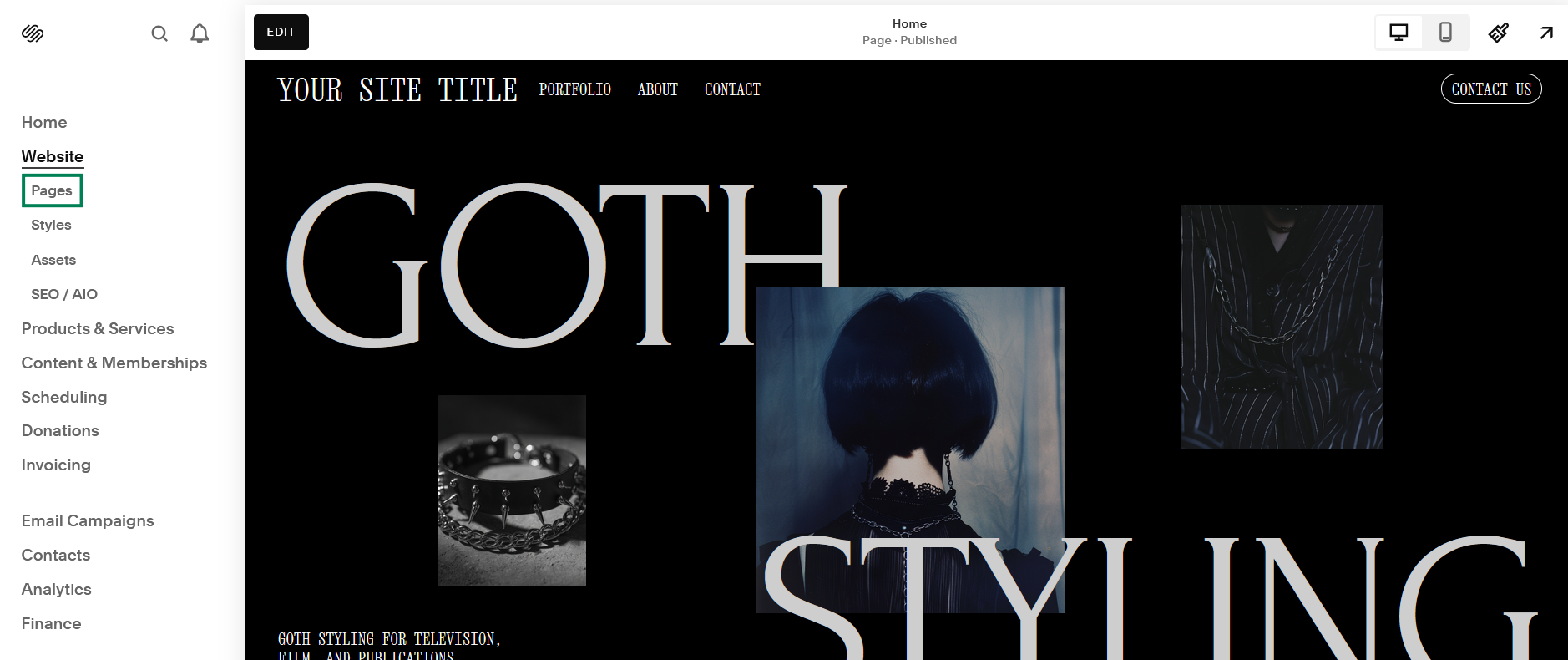 Squarespace click pages