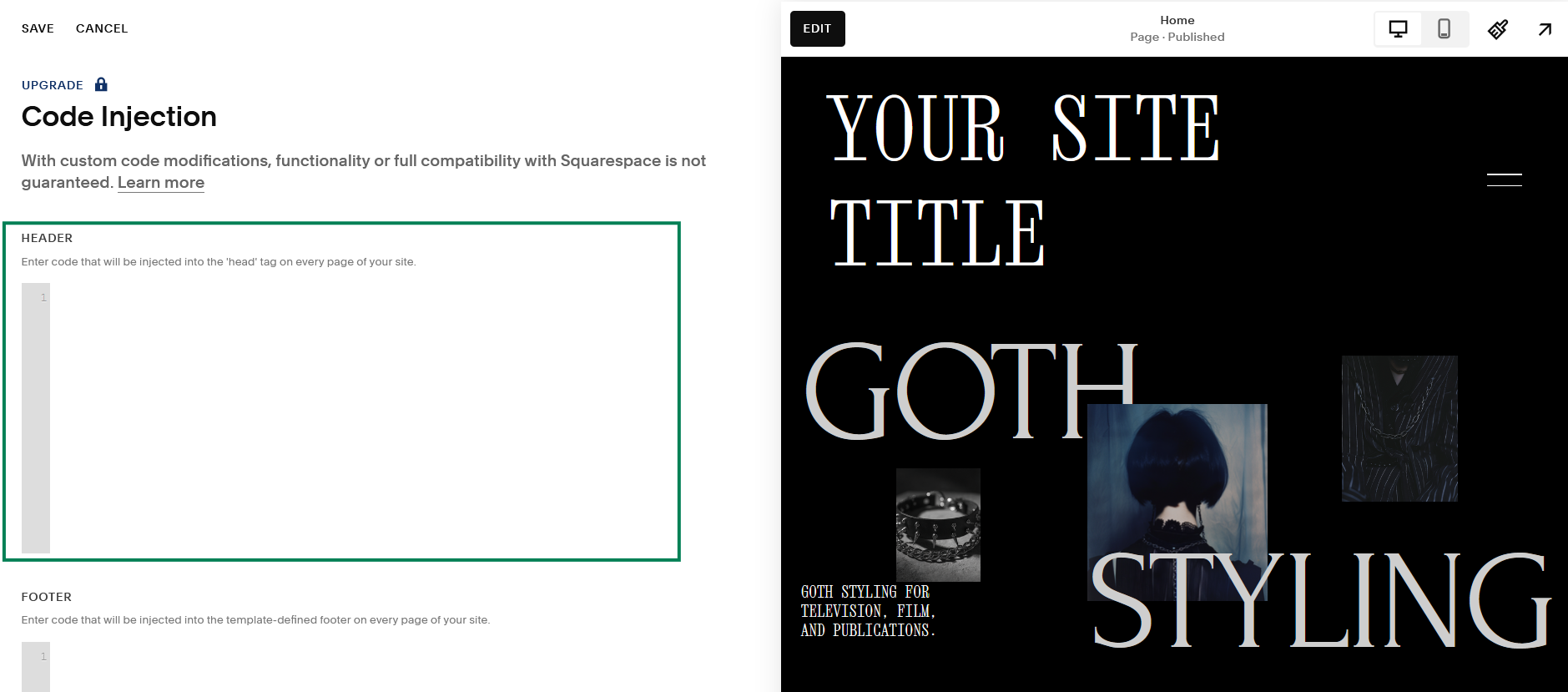 Paste lawwwing on Squarespace