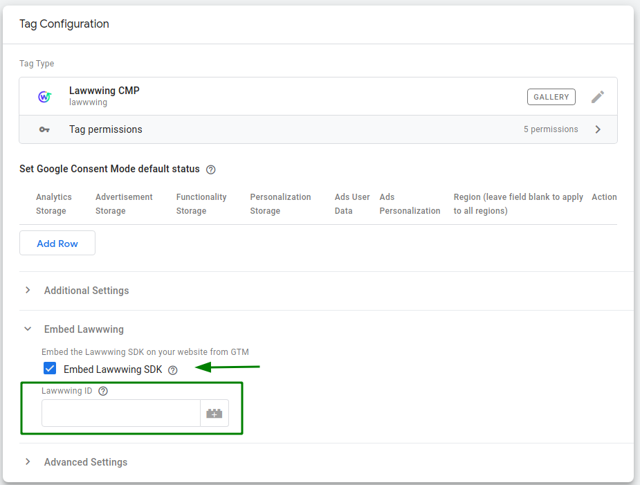 Tag manager embed lawwwing