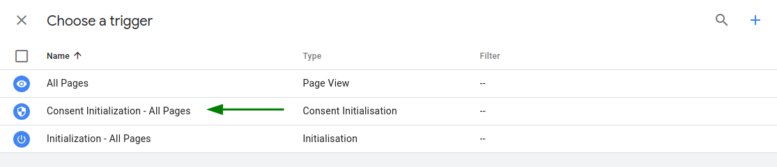 Tag manager trigger consent initialization