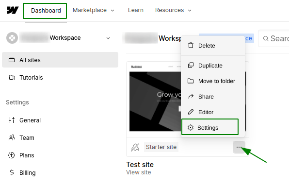 Settings webflow