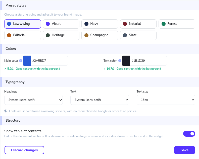 Document design settings