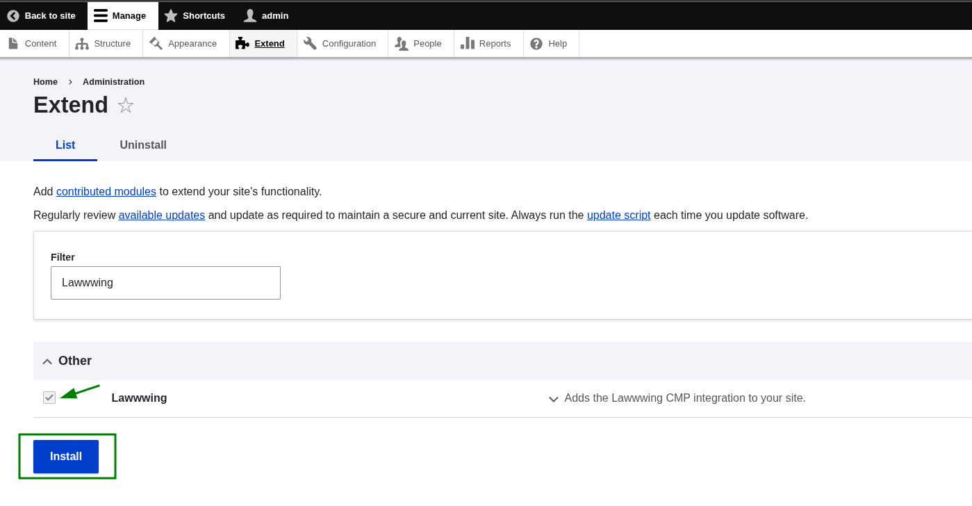 Installing Lawwwing in Drupal