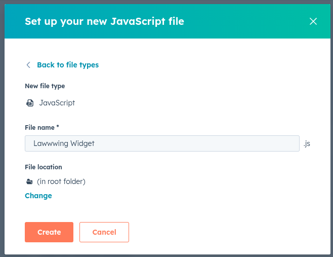 Hubspot Create JS File